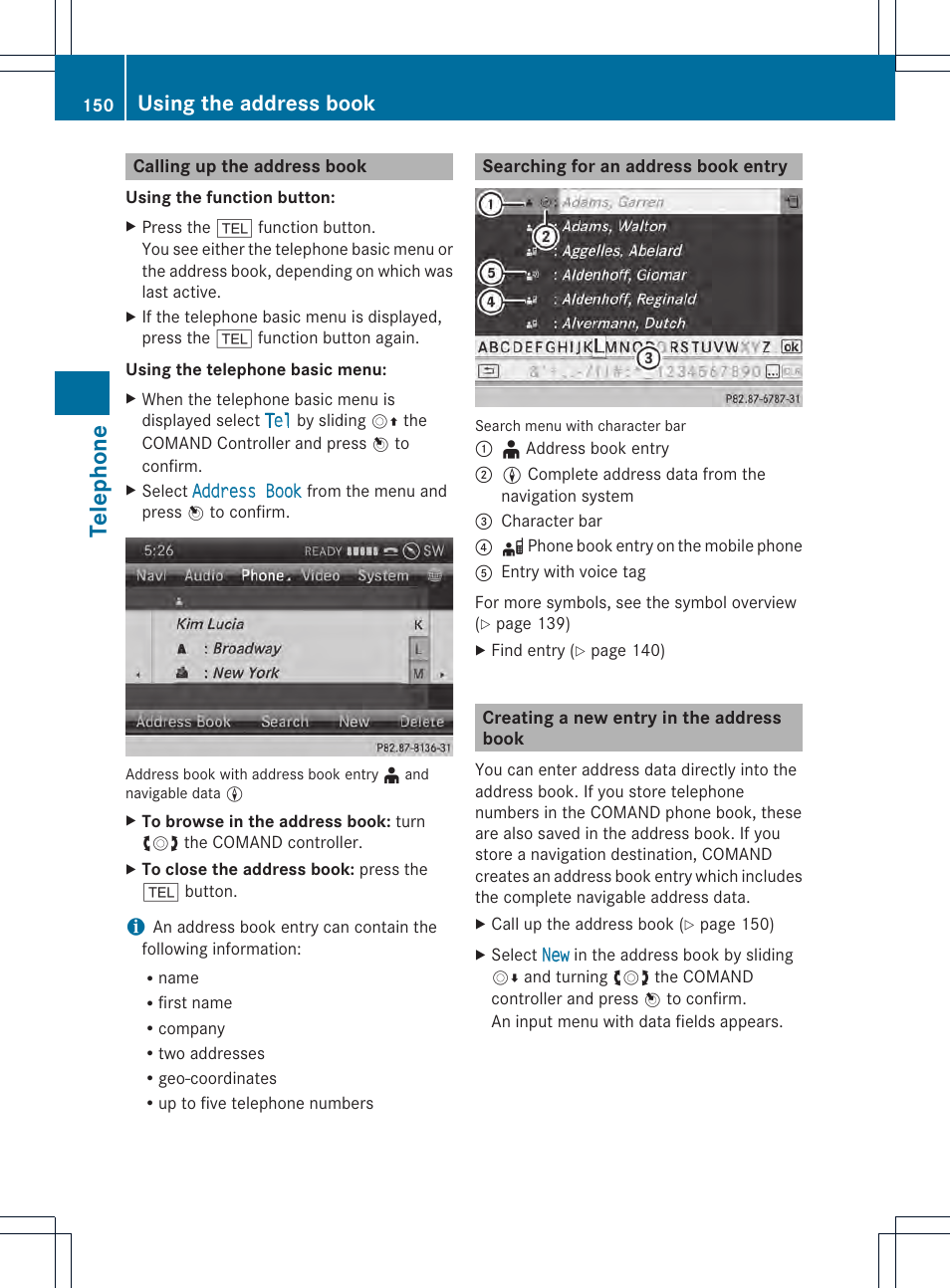 Telephone, Using the address book | Mercedes-Benz CL-Class 2014 COMAND Manual User Manual | Page 152 / 274