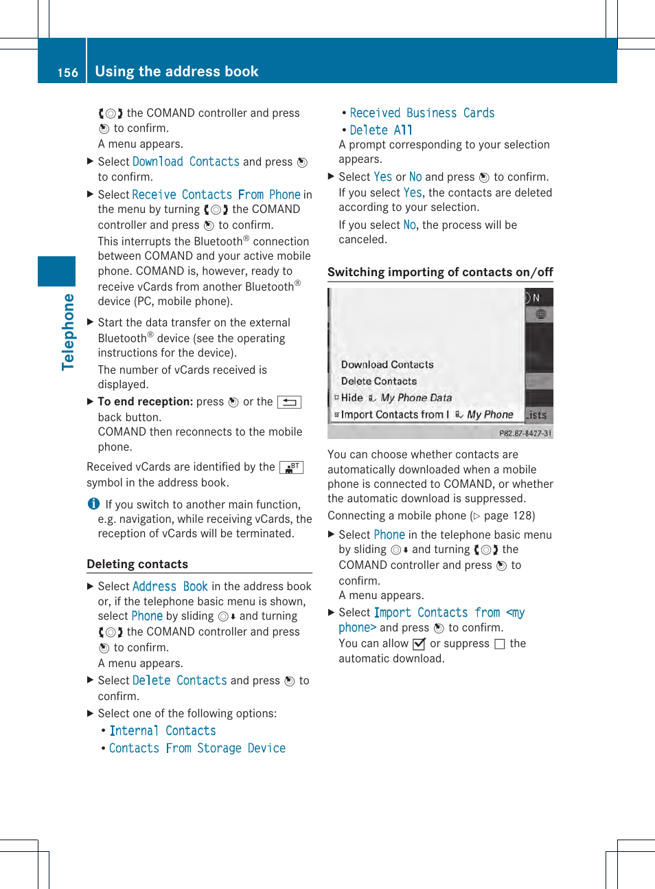Telephone, Using the address book | Mercedes-Benz CL-Class 2014 COMAND Manual User Manual | Page 158 / 274