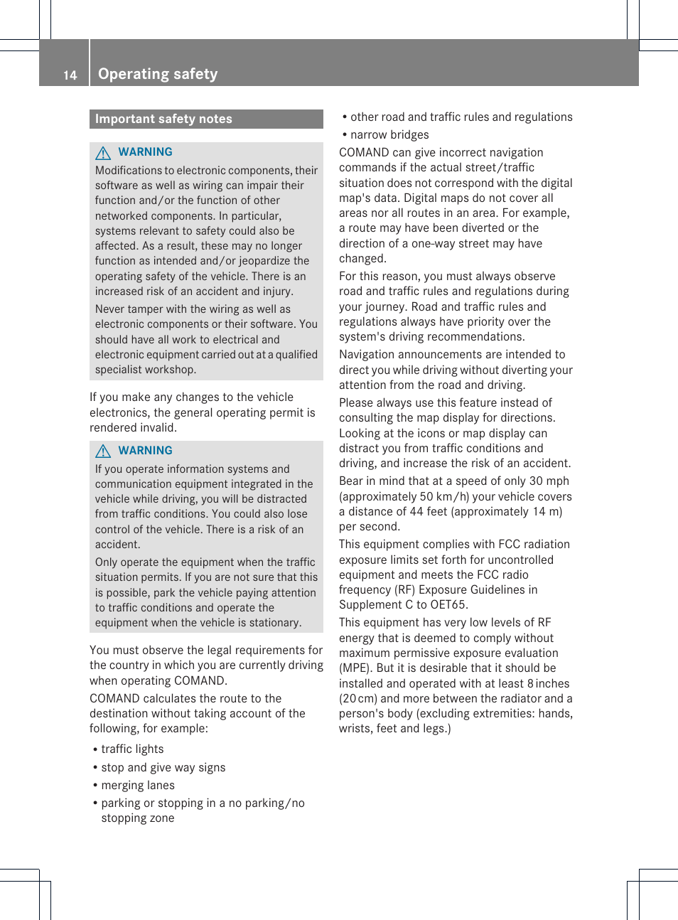 Operating safety | Mercedes-Benz CL-Class 2014 COMAND Manual User Manual | Page 16 / 274