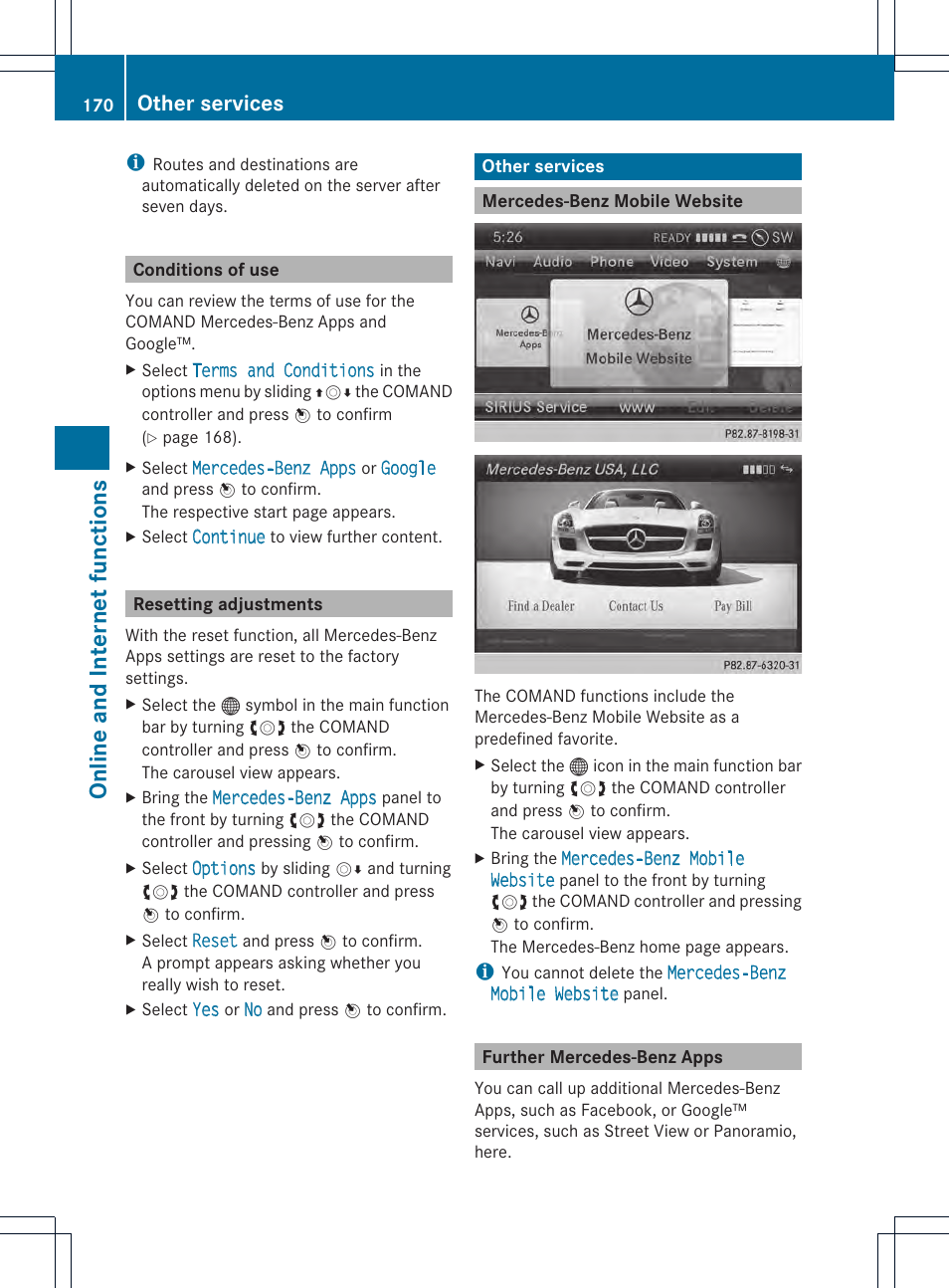 Online and internet functions, Other services | Mercedes-Benz CL-Class 2014 COMAND Manual User Manual | Page 172 / 274