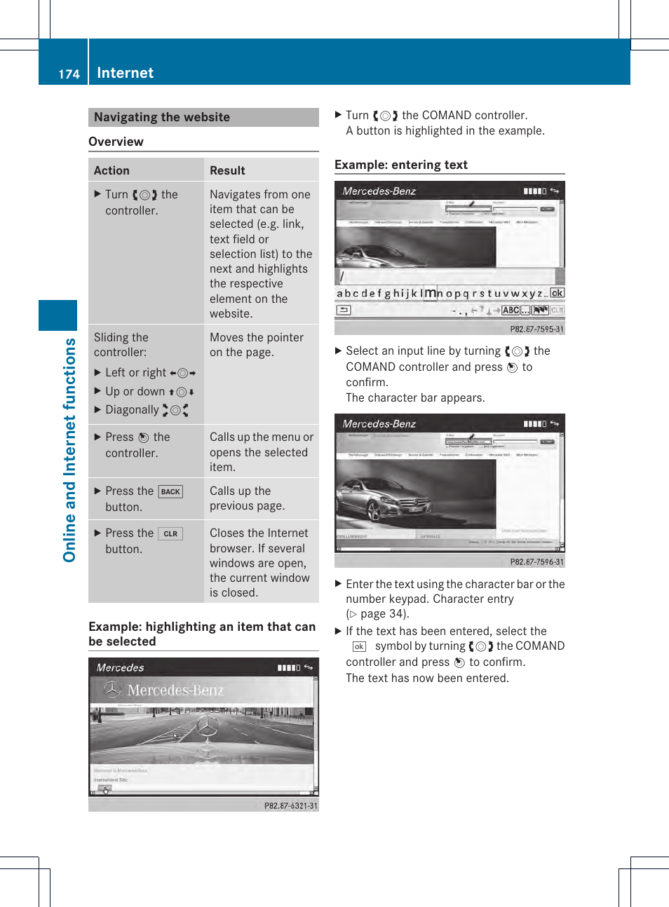 Online and internet functions, Internet | Mercedes-Benz CL-Class 2014 COMAND Manual User Manual | Page 176 / 274
