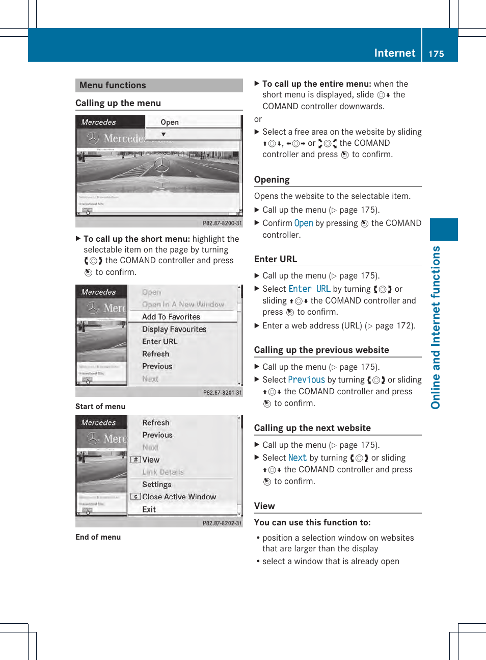 Online and internet func tion s, Internet | Mercedes-Benz CL-Class 2014 COMAND Manual User Manual | Page 177 / 274