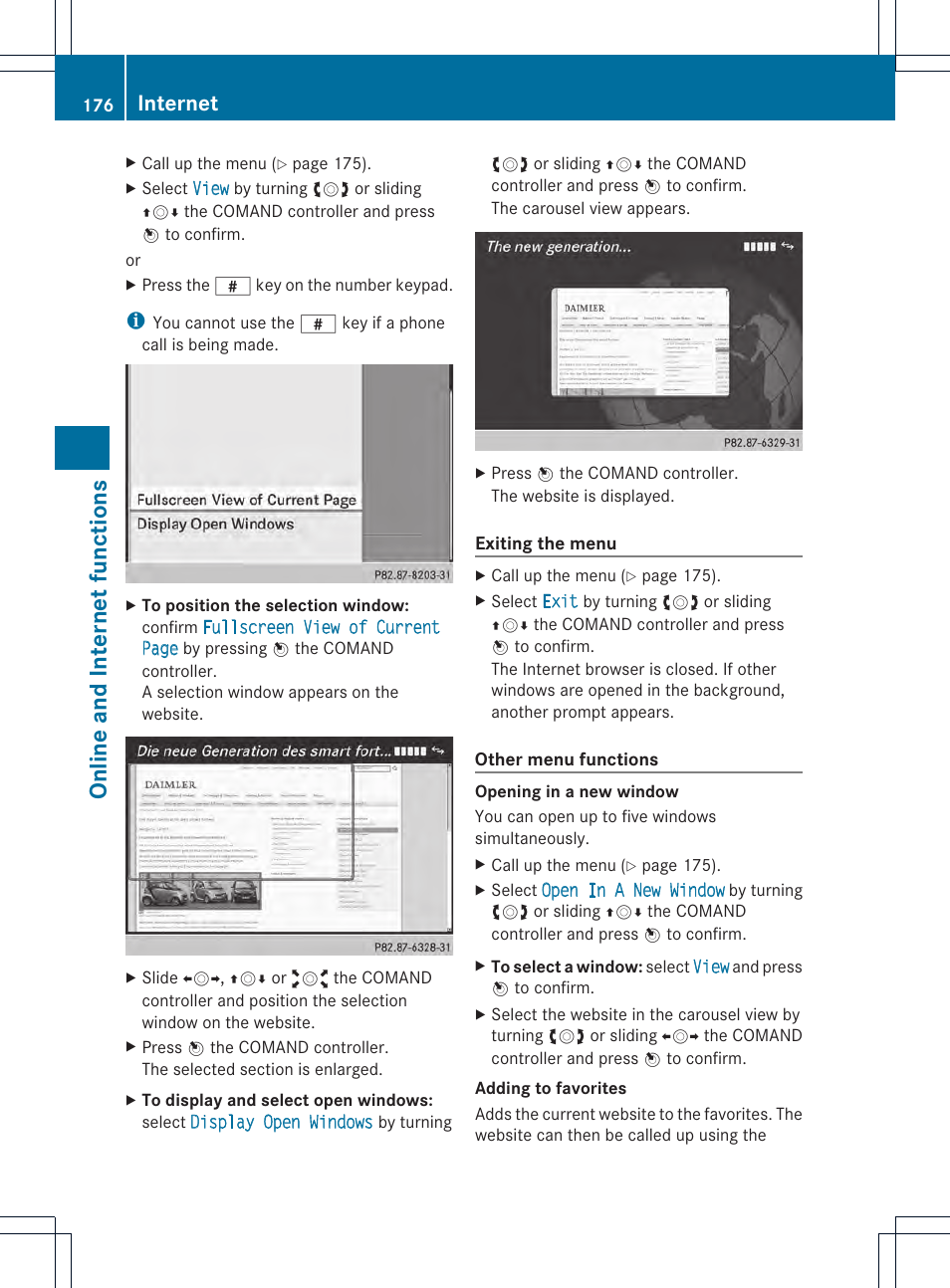 Online and internet functions, Internet | Mercedes-Benz CL-Class 2014 COMAND Manual User Manual | Page 178 / 274