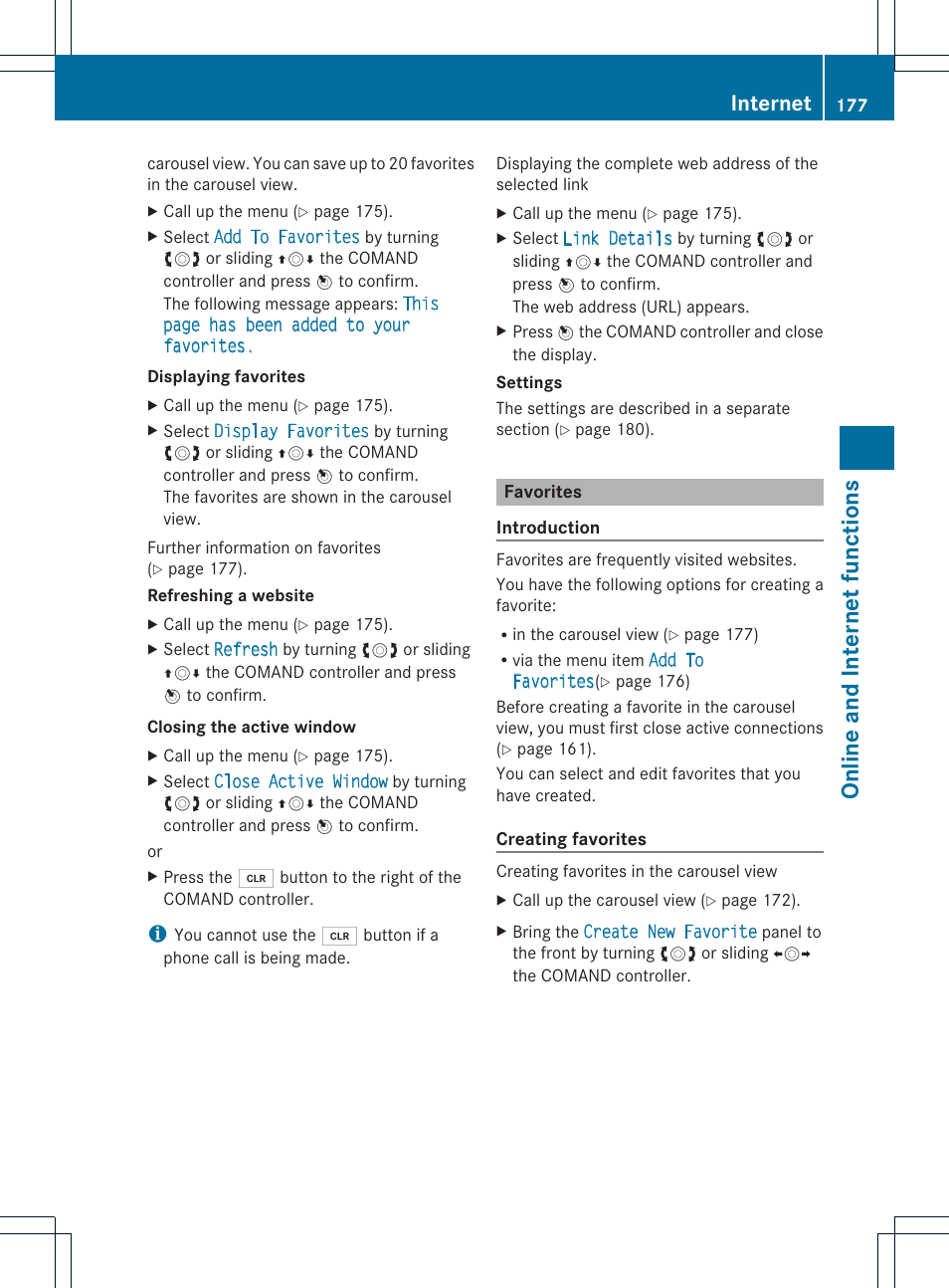 Online and internet functions, Internet | Mercedes-Benz CL-Class 2014 COMAND Manual User Manual | Page 179 / 274
