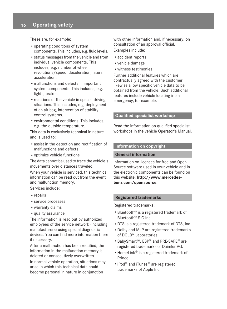 Operating safety | Mercedes-Benz CL-Class 2014 COMAND Manual User Manual | Page 18 / 274