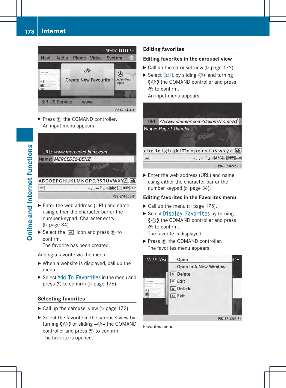 Online and internet functions, Internet | Mercedes-Benz CL-Class 2014 COMAND Manual User Manual | Page 180 / 274