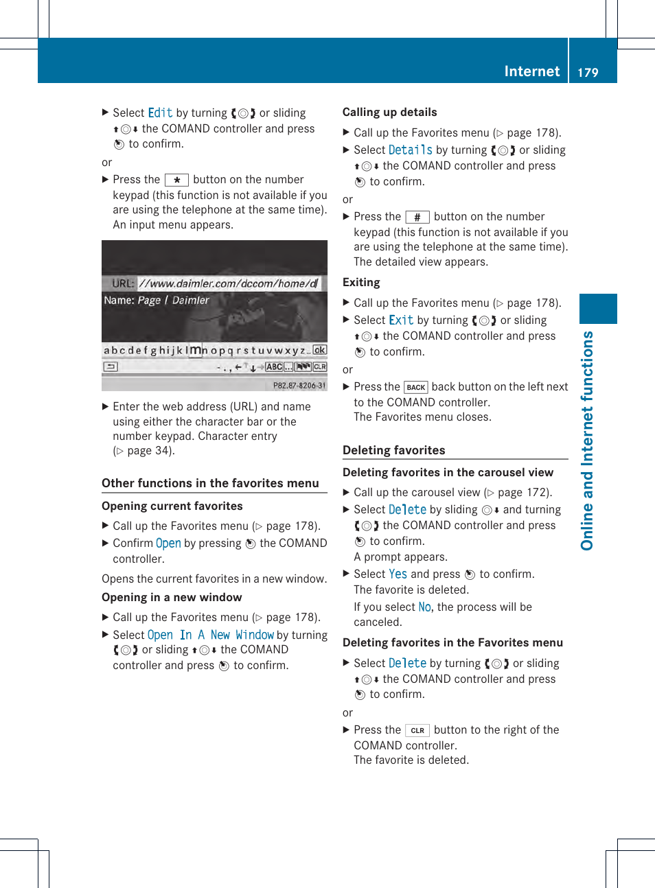 Online and internet functio ns, Internet | Mercedes-Benz CL-Class 2014 COMAND Manual User Manual | Page 181 / 274