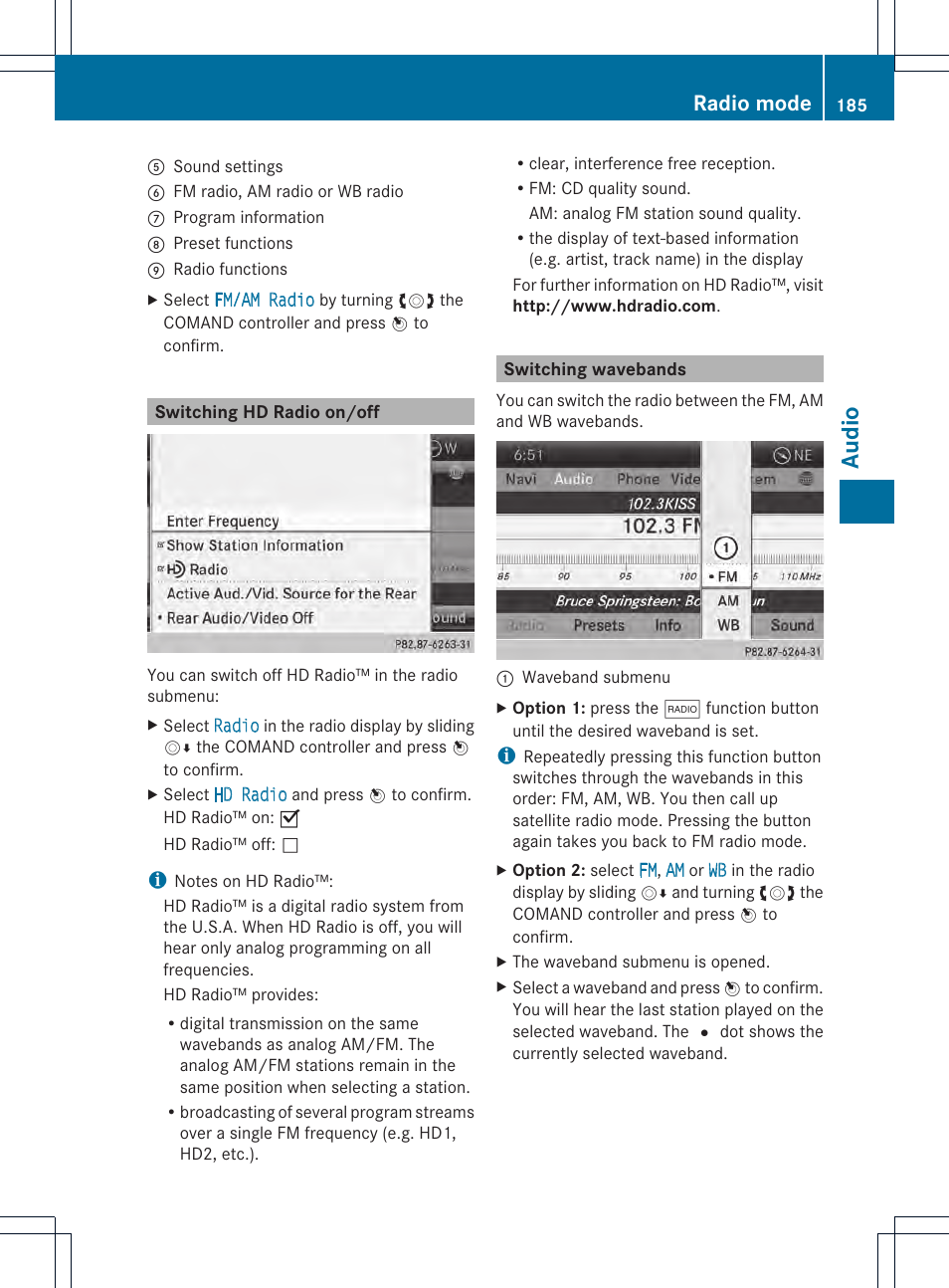 Audio, Radio mode | Mercedes-Benz CL-Class 2014 COMAND Manual User Manual | Page 187 / 274