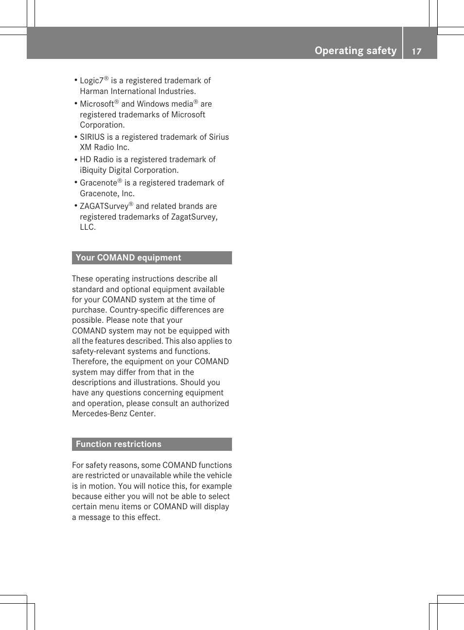 Operating safety | Mercedes-Benz CL-Class 2014 COMAND Manual User Manual | Page 19 / 274