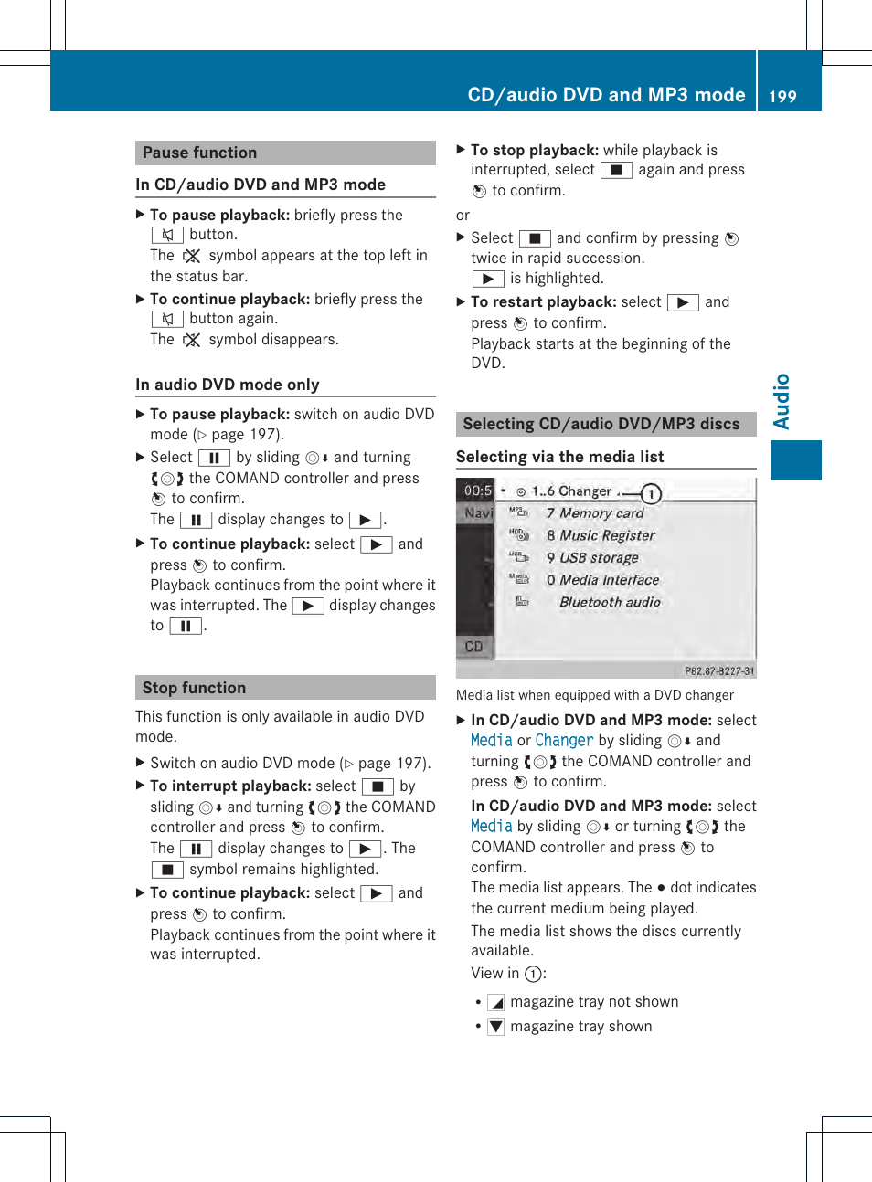 Audio, Cd/audio dvd and mp3 mode | Mercedes-Benz CL-Class 2014 COMAND Manual User Manual | Page 201 / 274