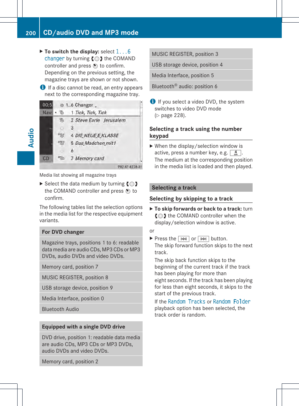 Audio, Cd/audio dvd and mp3 mode | Mercedes-Benz CL-Class 2014 COMAND Manual User Manual | Page 202 / 274