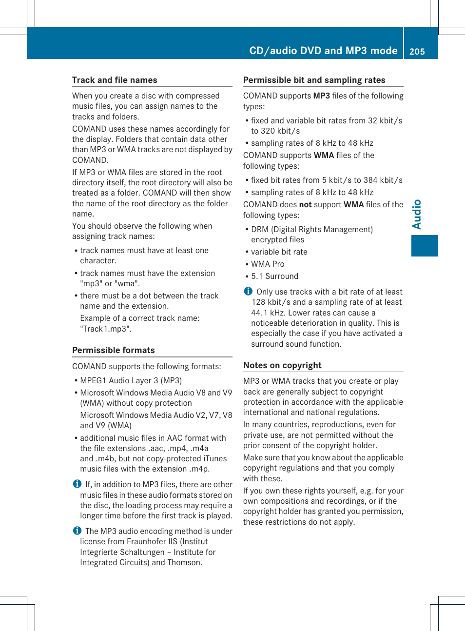 Audio, Cd/audio dvd and mp3 mode | Mercedes-Benz CL-Class 2014 COMAND Manual User Manual | Page 207 / 274