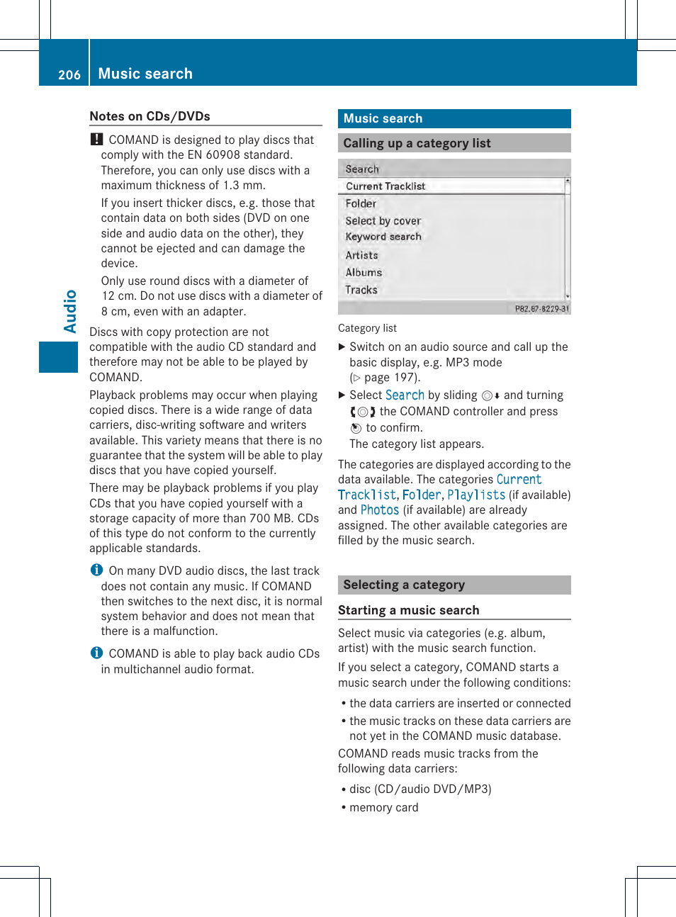 Audio, Music search | Mercedes-Benz CL-Class 2014 COMAND Manual User Manual | Page 208 / 274