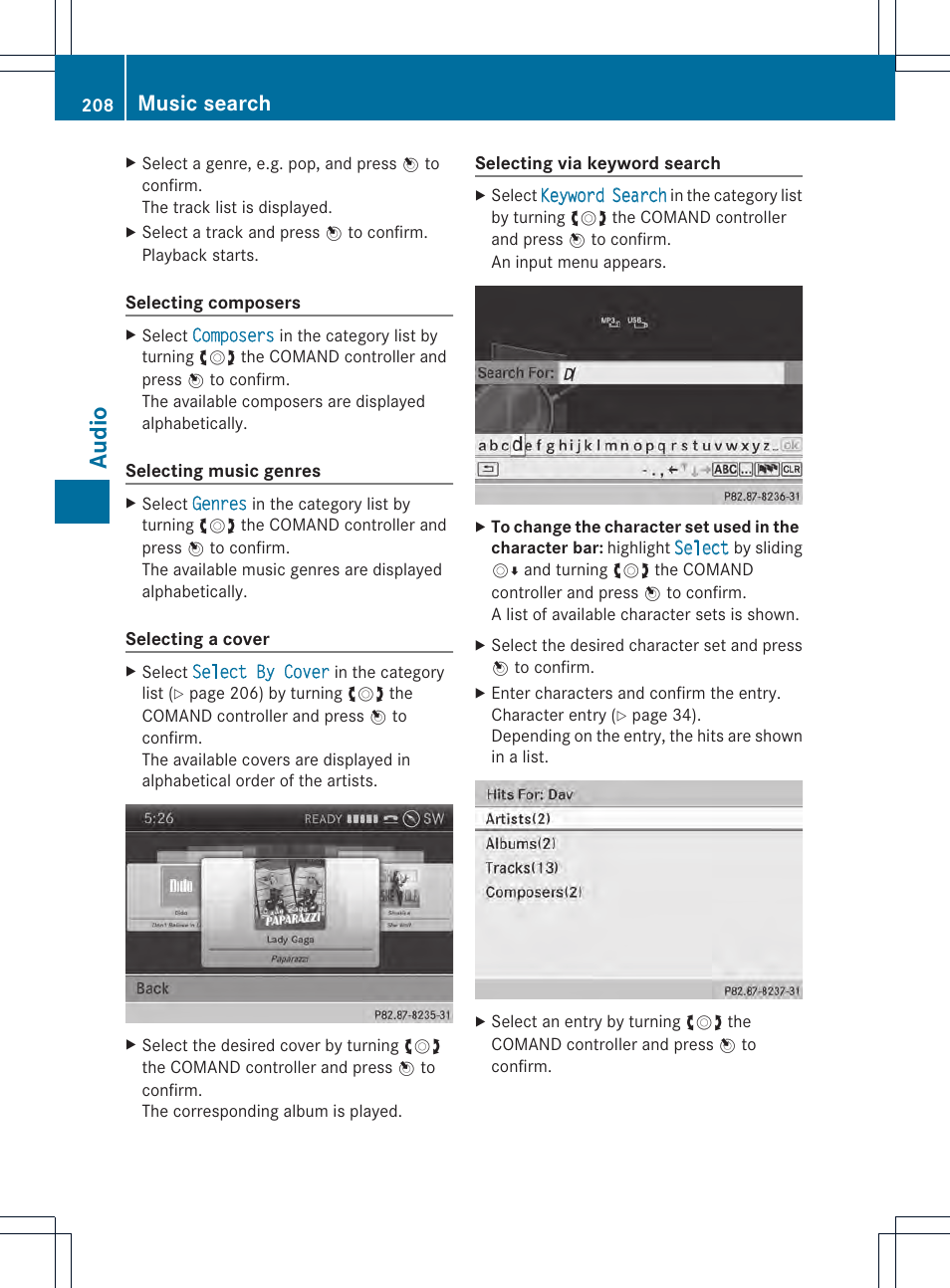 Audio, Music search | Mercedes-Benz CL-Class 2014 COMAND Manual User Manual | Page 210 / 274