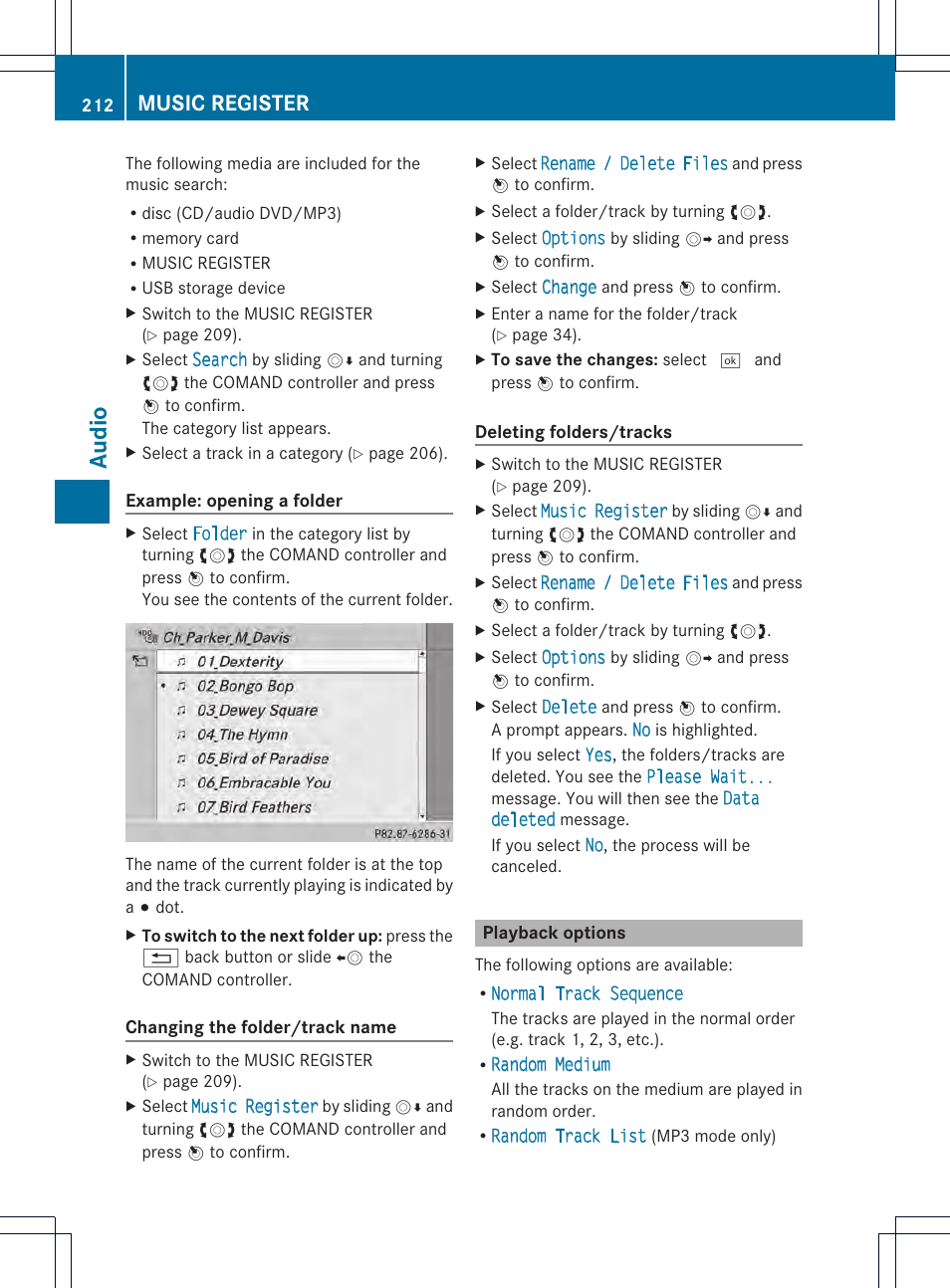 Audio, Music register | Mercedes-Benz CL-Class 2014 COMAND Manual User Manual | Page 214 / 274