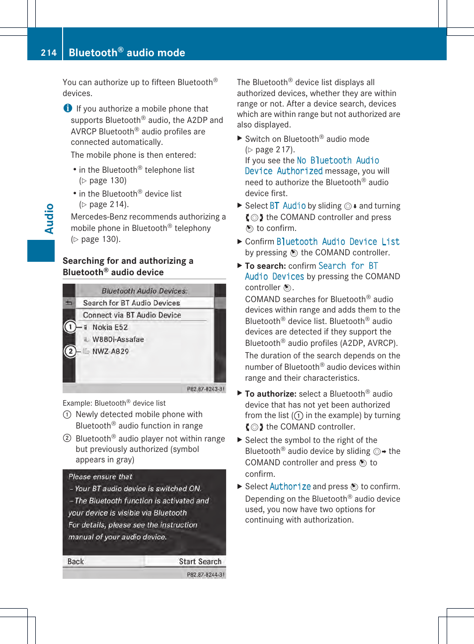 Audio, Bluetooth, Audio mode | Mercedes-Benz CL-Class 2014 COMAND Manual User Manual | Page 216 / 274