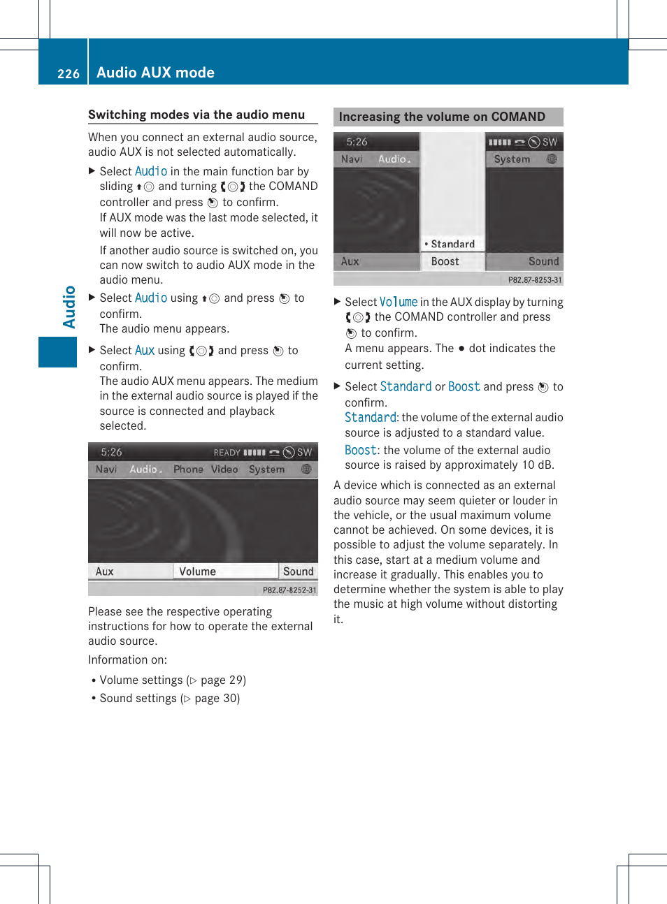 Audio, Audio aux mode | Mercedes-Benz CL-Class 2014 COMAND Manual User Manual | Page 228 / 274