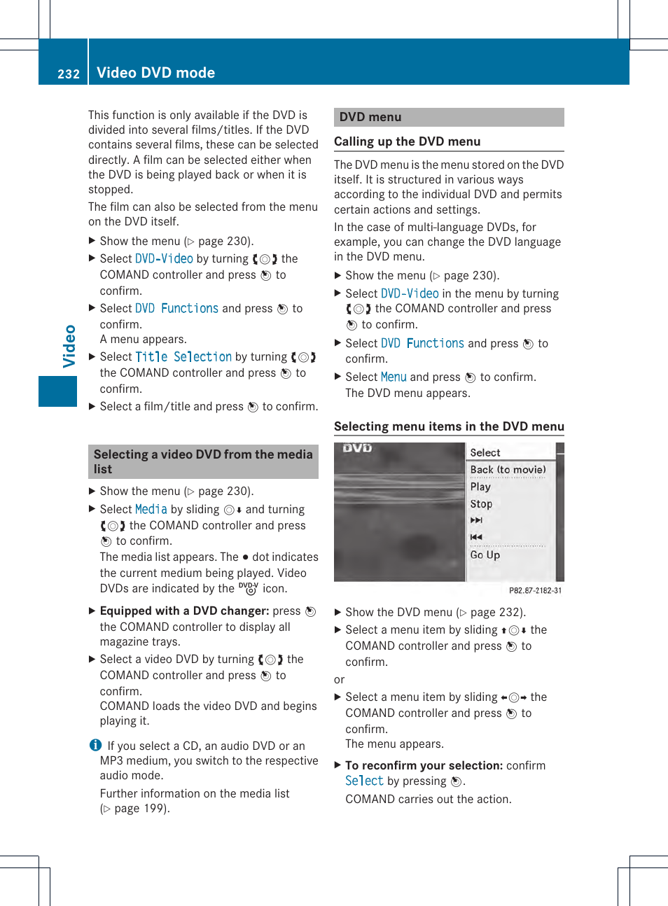 Video, Video dvd mode | Mercedes-Benz CL-Class 2014 COMAND Manual User Manual | Page 234 / 274