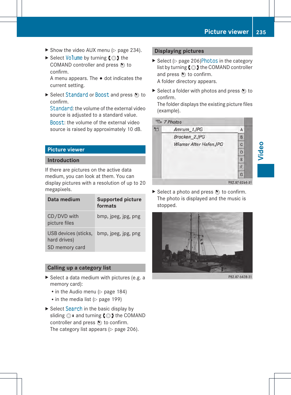 Video, Picture viewer | Mercedes-Benz CL-Class 2014 COMAND Manual User Manual | Page 237 / 274