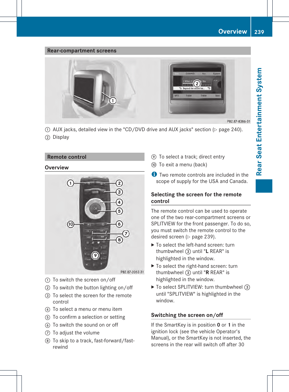 Rear seat entertainment system, Overview | Mercedes-Benz CL-Class 2014 COMAND Manual User Manual | Page 241 / 274