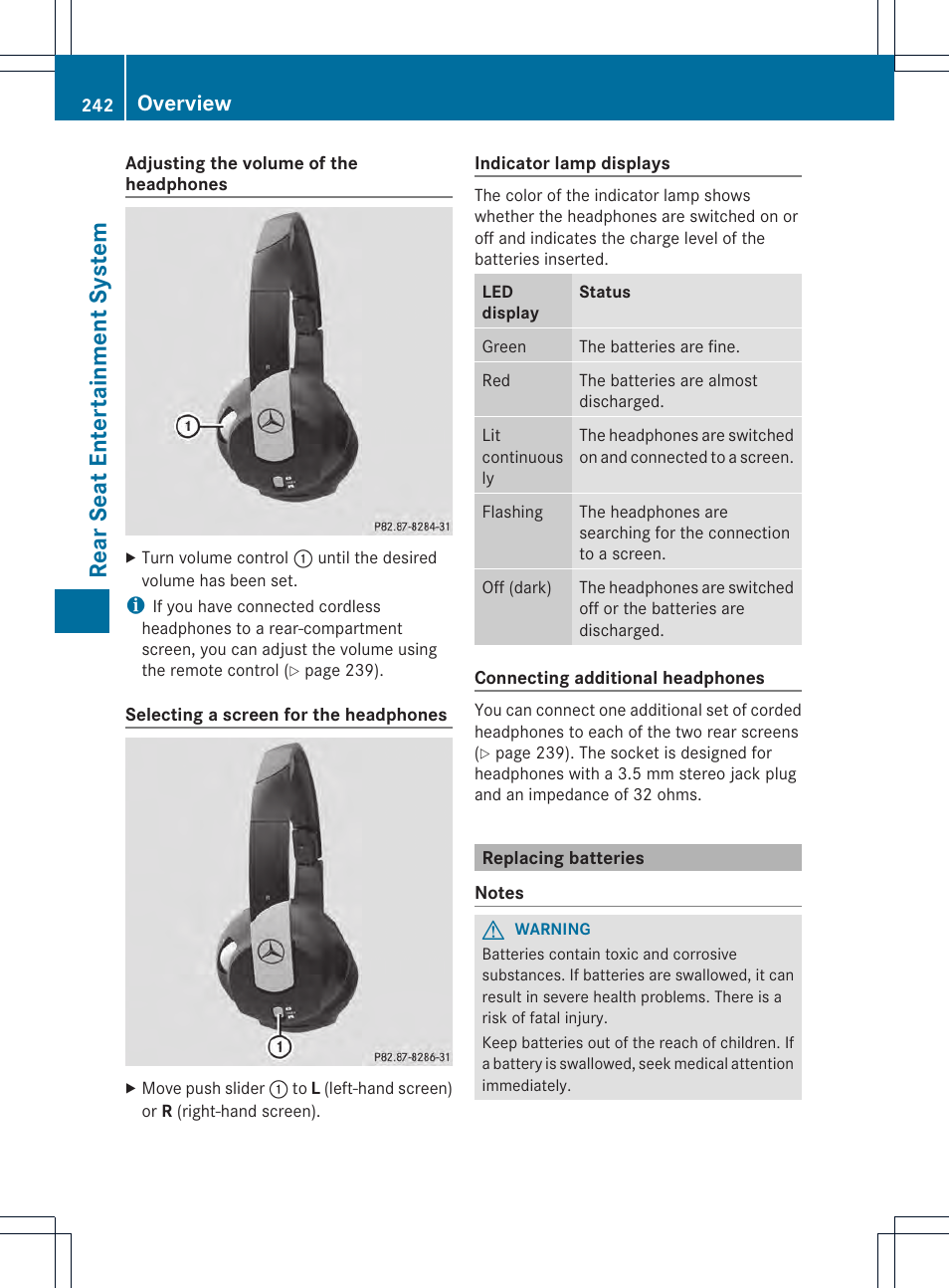 Rear seat entertainment system, Overview | Mercedes-Benz CL-Class 2014 COMAND Manual User Manual | Page 244 / 274