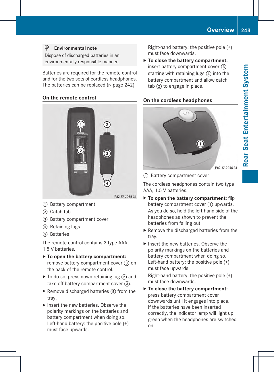 Rear seat entertainment system, Overview | Mercedes-Benz CL-Class 2014 COMAND Manual User Manual | Page 245 / 274