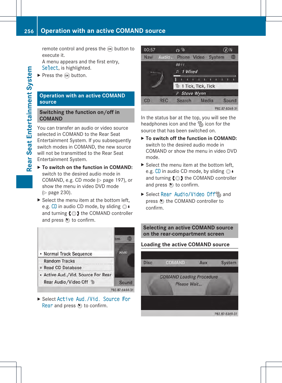 Rear seat entert ainment system, Operation with an active comand source | Mercedes-Benz CL-Class 2014 COMAND Manual User Manual | Page 258 / 274
