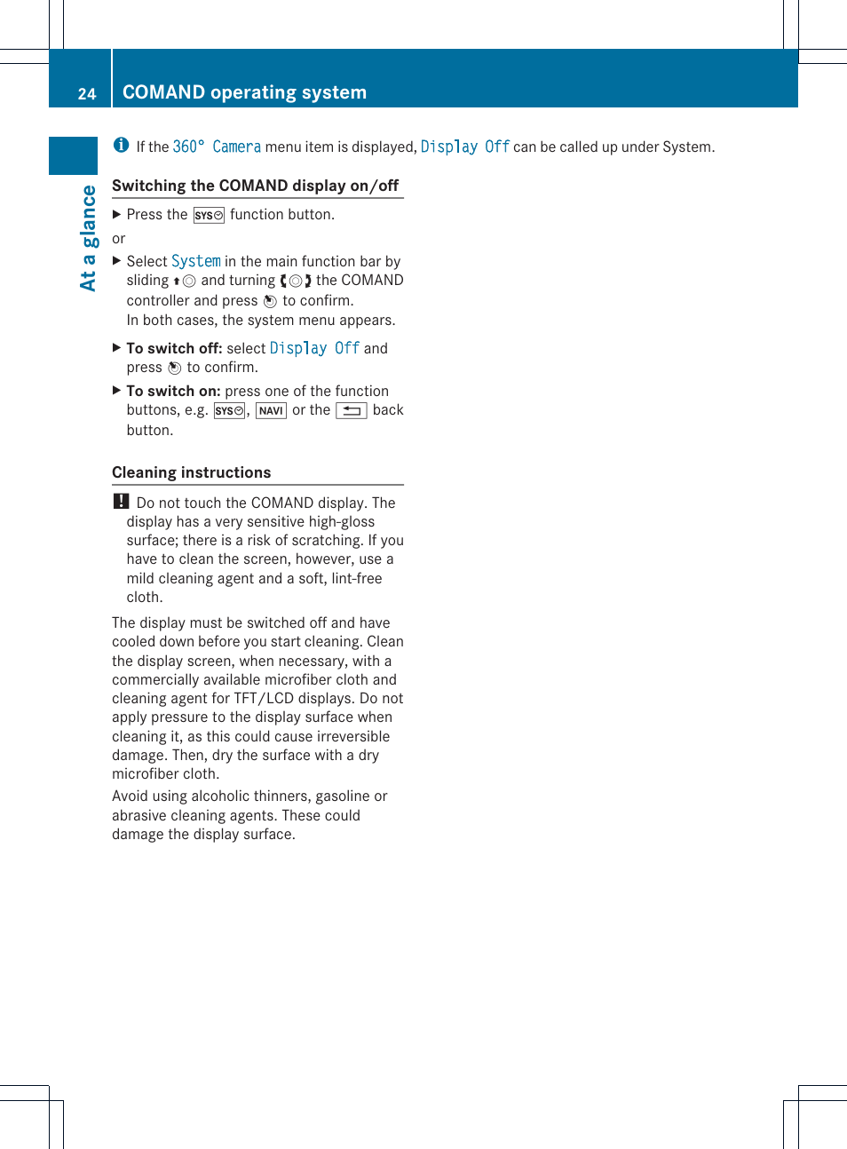 At a glance, Comand operating system | Mercedes-Benz CL-Class 2014 COMAND Manual User Manual | Page 26 / 274