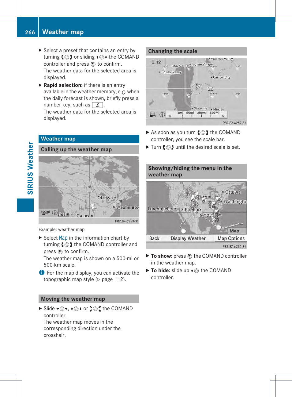 Sirius weather, Weather map | Mercedes-Benz CL-Class 2014 COMAND Manual User Manual | Page 268 / 274