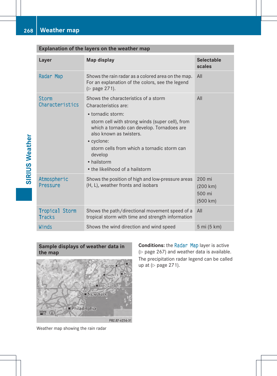 Sirius weat her, Weather map | Mercedes-Benz CL-Class 2014 COMAND Manual User Manual | Page 270 / 274