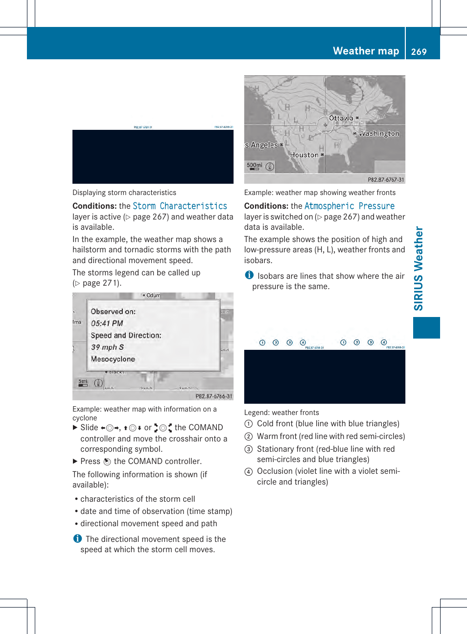 Sirius weather, Weather map | Mercedes-Benz CL-Class 2014 COMAND Manual User Manual | Page 271 / 274