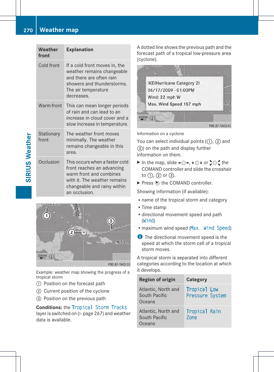 Sirius weather, Weather map | Mercedes-Benz CL-Class 2014 COMAND Manual User Manual | Page 272 / 274