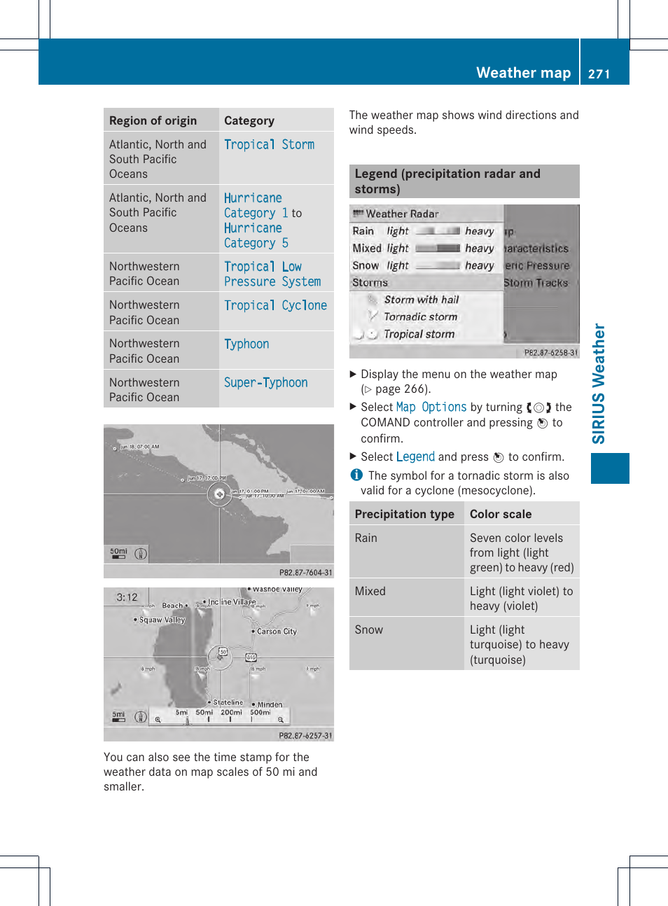 Sirius weat her, Weather map | Mercedes-Benz CL-Class 2014 COMAND Manual User Manual | Page 273 / 274