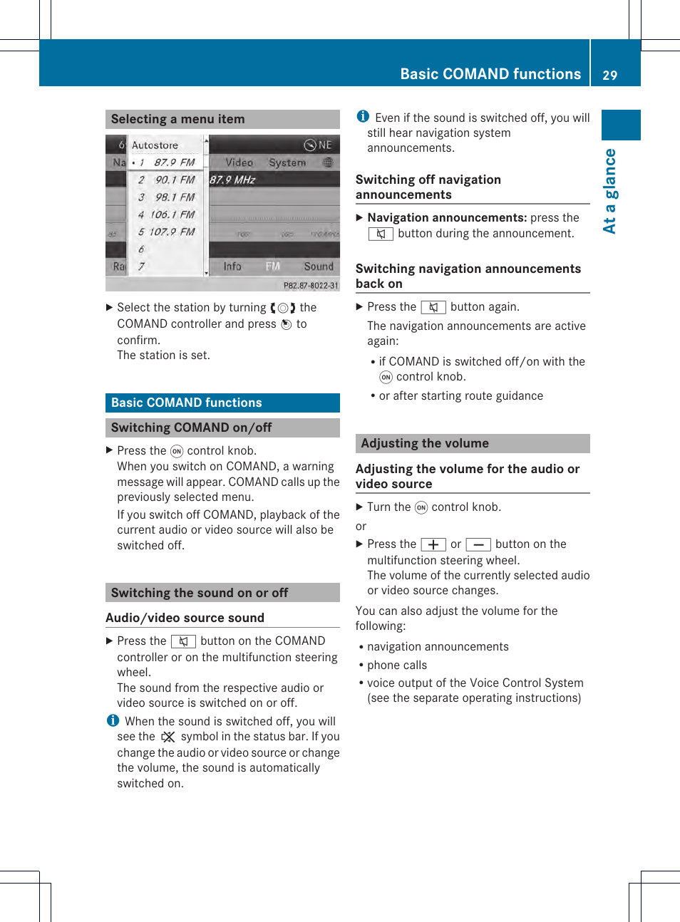 At a glance, Basic comand functions | Mercedes-Benz CL-Class 2014 COMAND Manual User Manual | Page 31 / 274