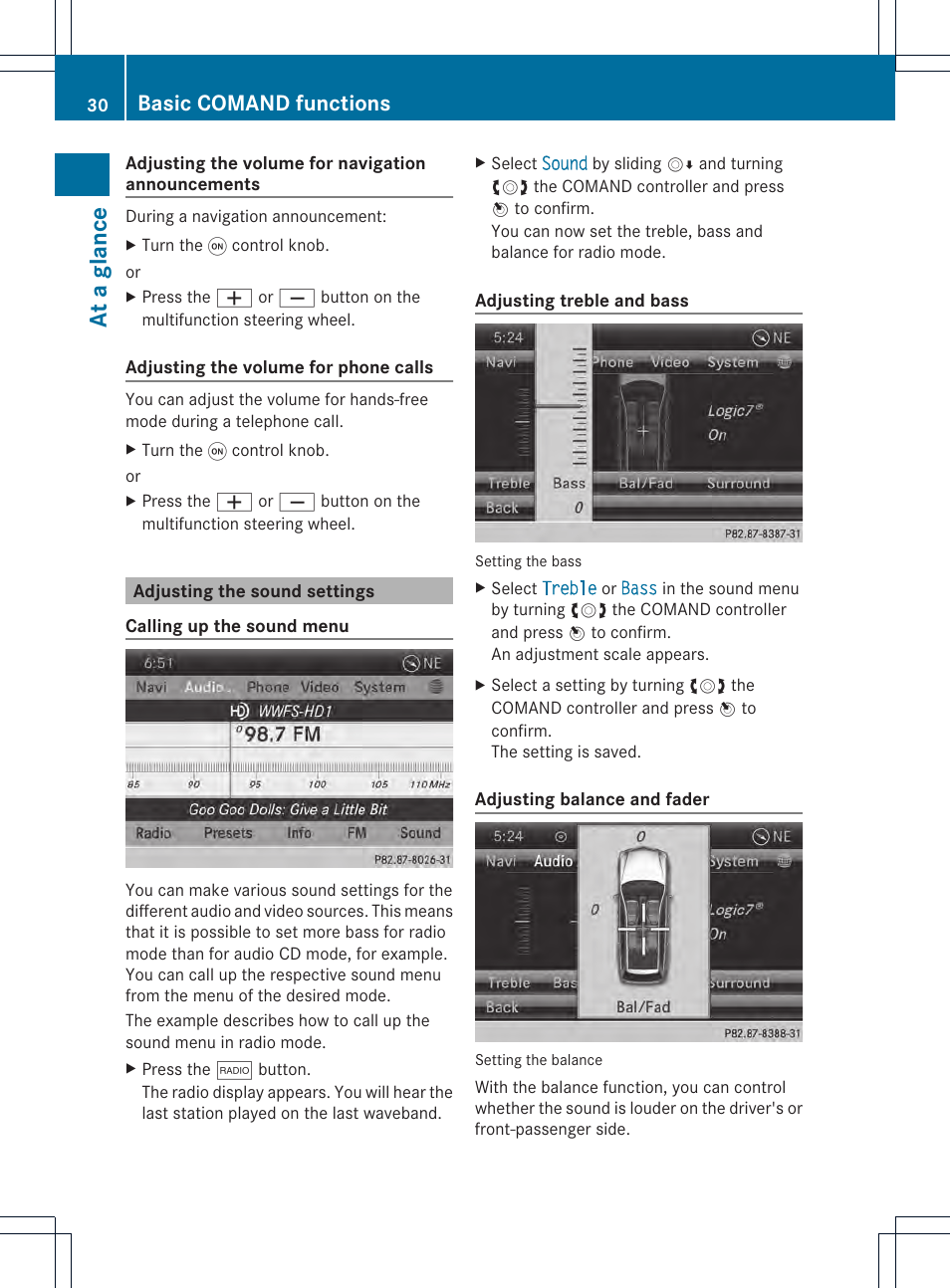 At a glance, Basic comand functions | Mercedes-Benz CL-Class 2014 COMAND Manual User Manual | Page 32 / 274