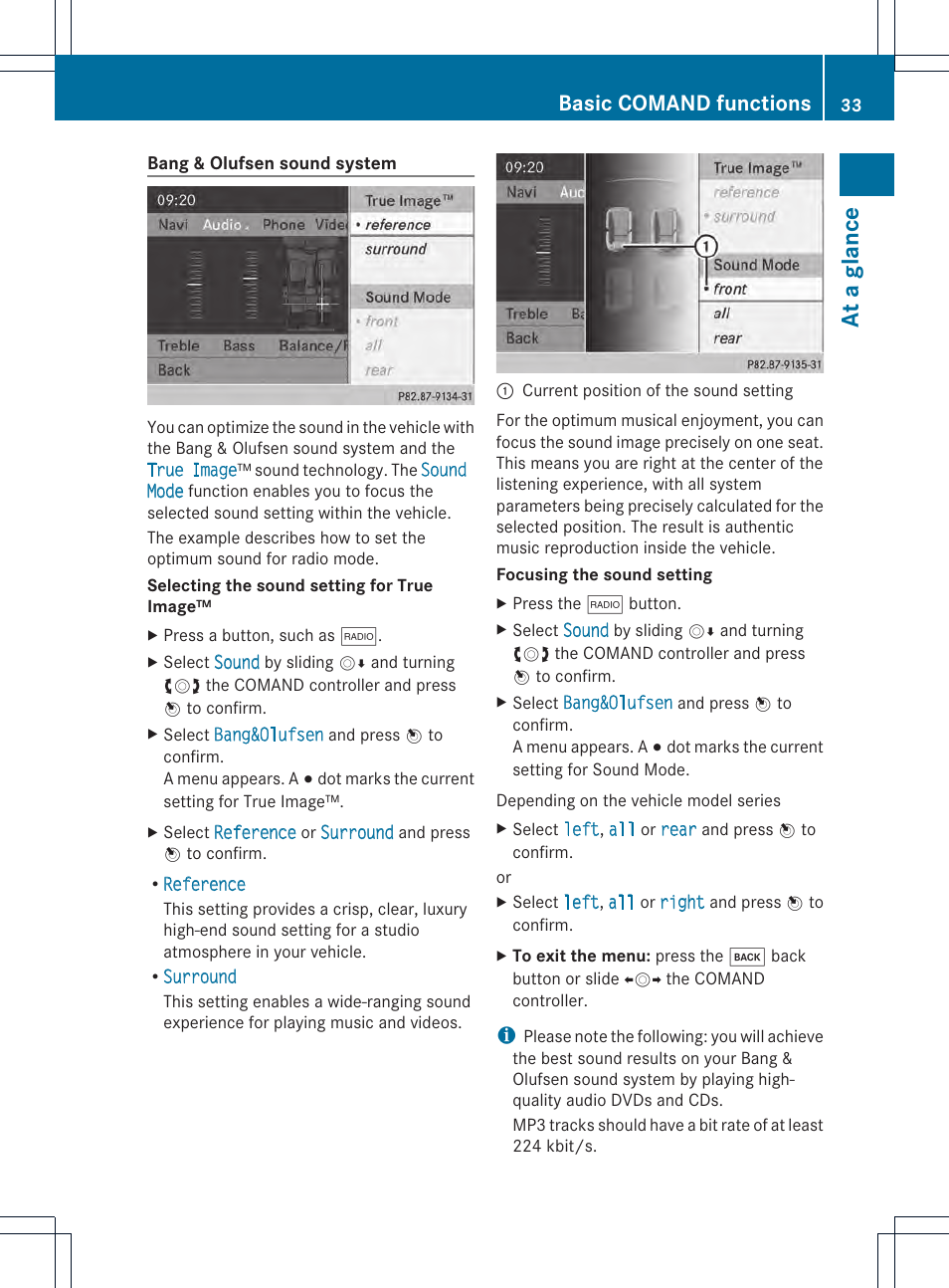 At a glance, Basic comand functions | Mercedes-Benz CL-Class 2014 COMAND Manual User Manual | Page 35 / 274