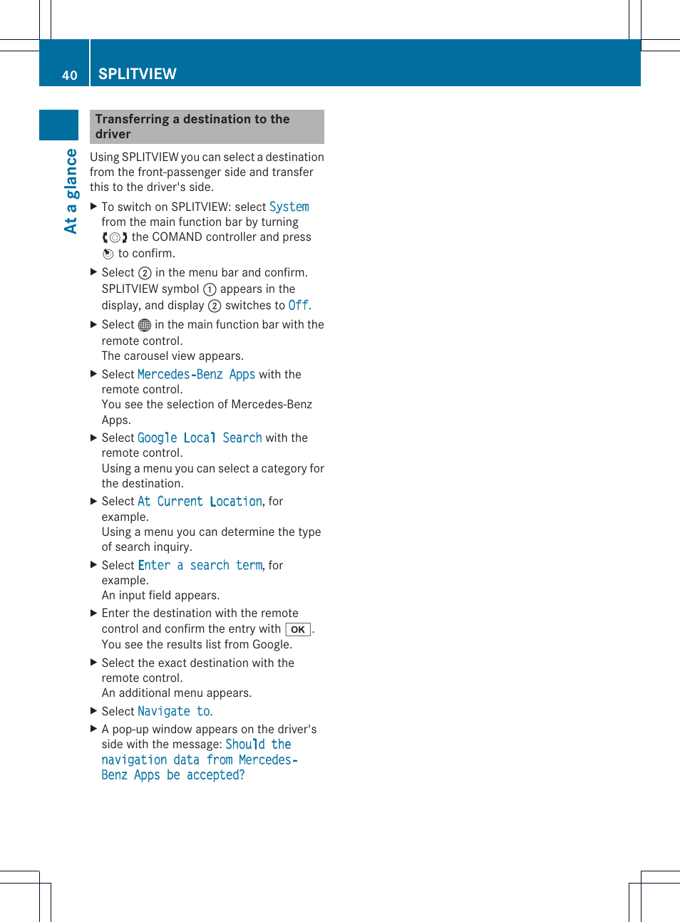 At a glance, Splitview | Mercedes-Benz CL-Class 2014 COMAND Manual User Manual | Page 42 / 274