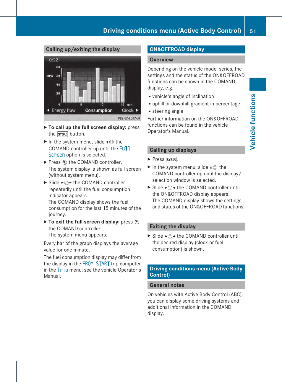 Vehicle functions, Driving conditions menu (active body control) | Mercedes-Benz CL-Class 2014 COMAND Manual User Manual | Page 53 / 274