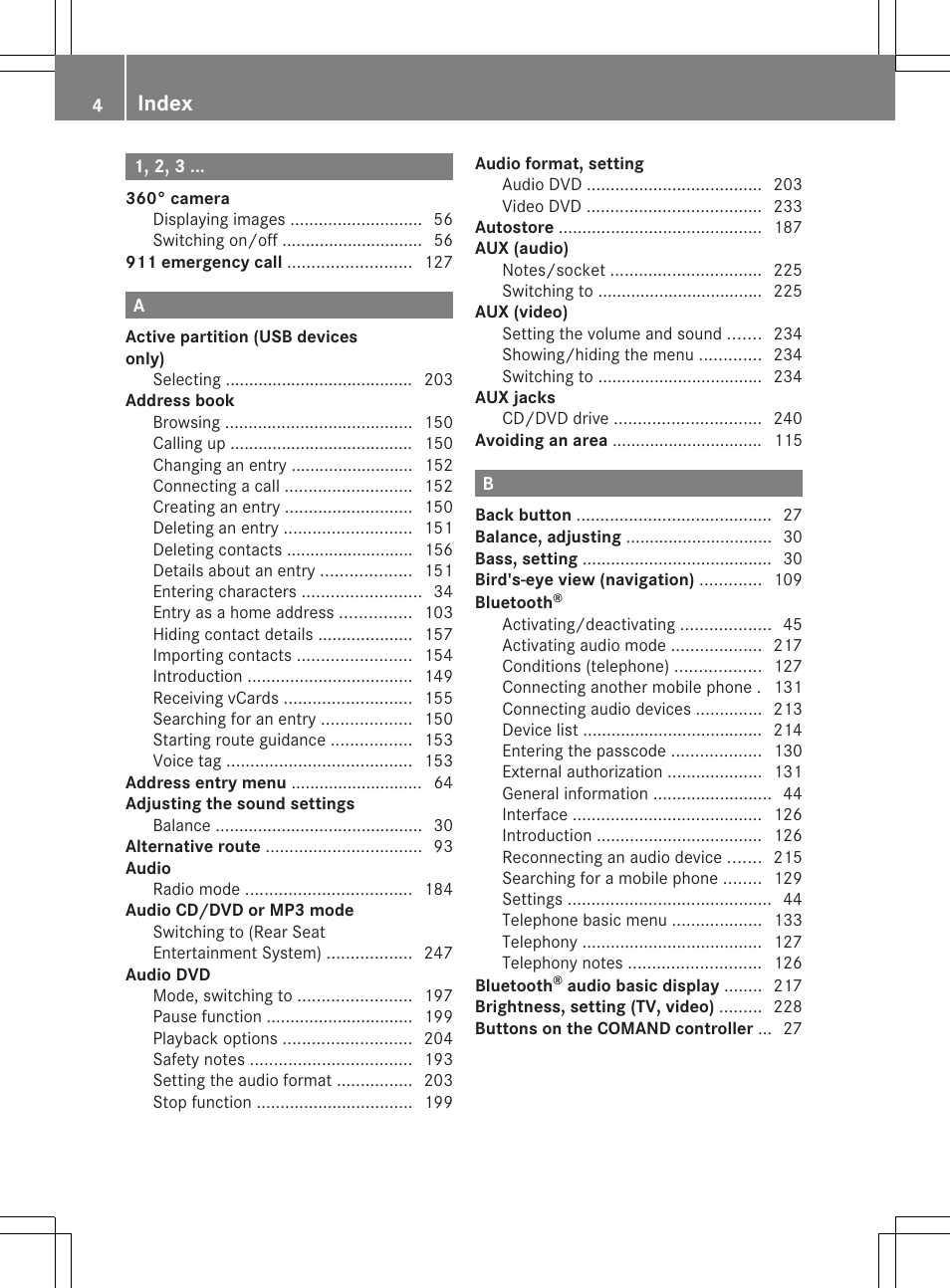 Index | Mercedes-Benz CL-Class 2014 COMAND Manual User Manual | Page 6 / 274