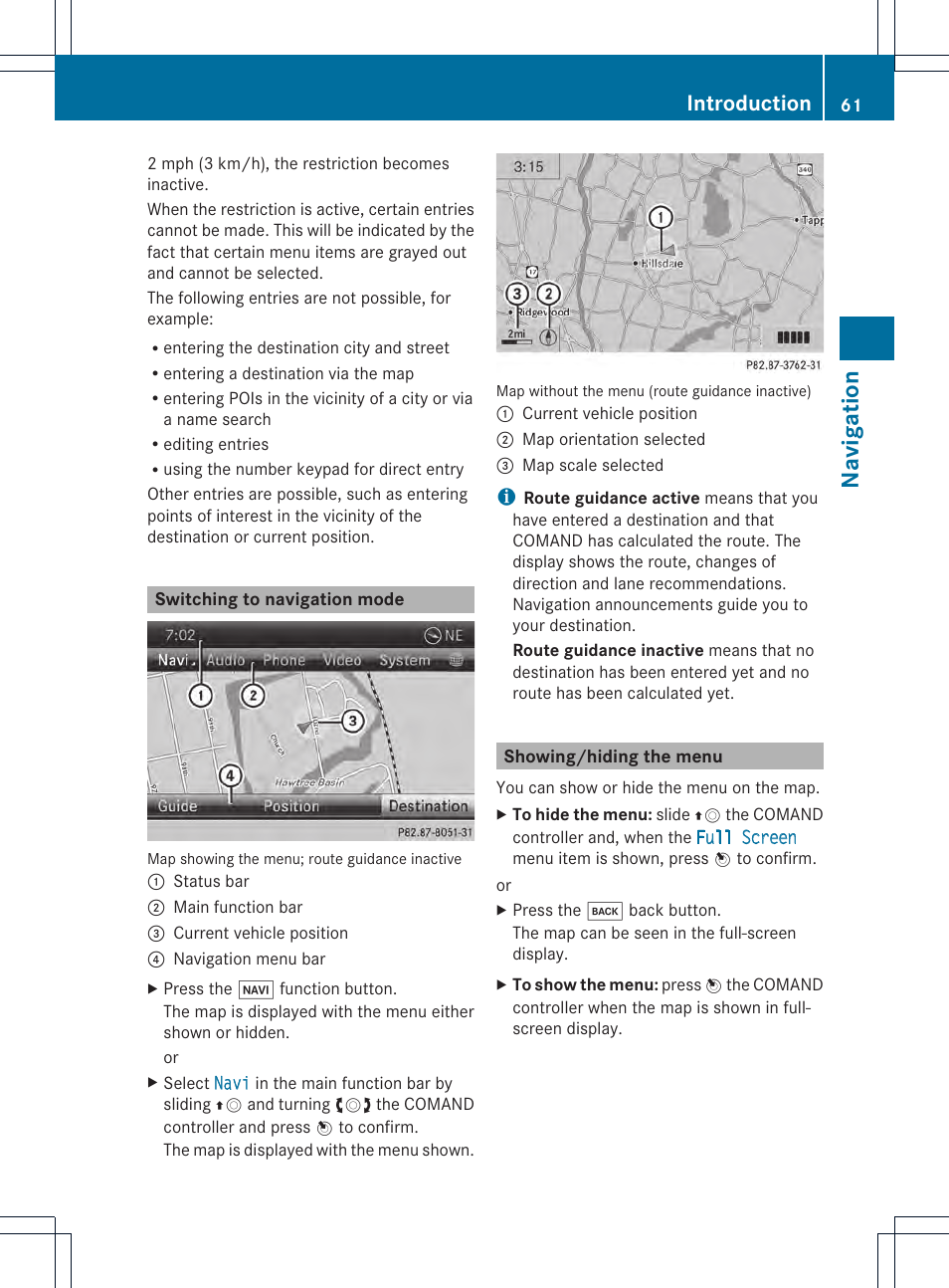 Navigation, Introduction | Mercedes-Benz CL-Class 2014 COMAND Manual User Manual | Page 63 / 274