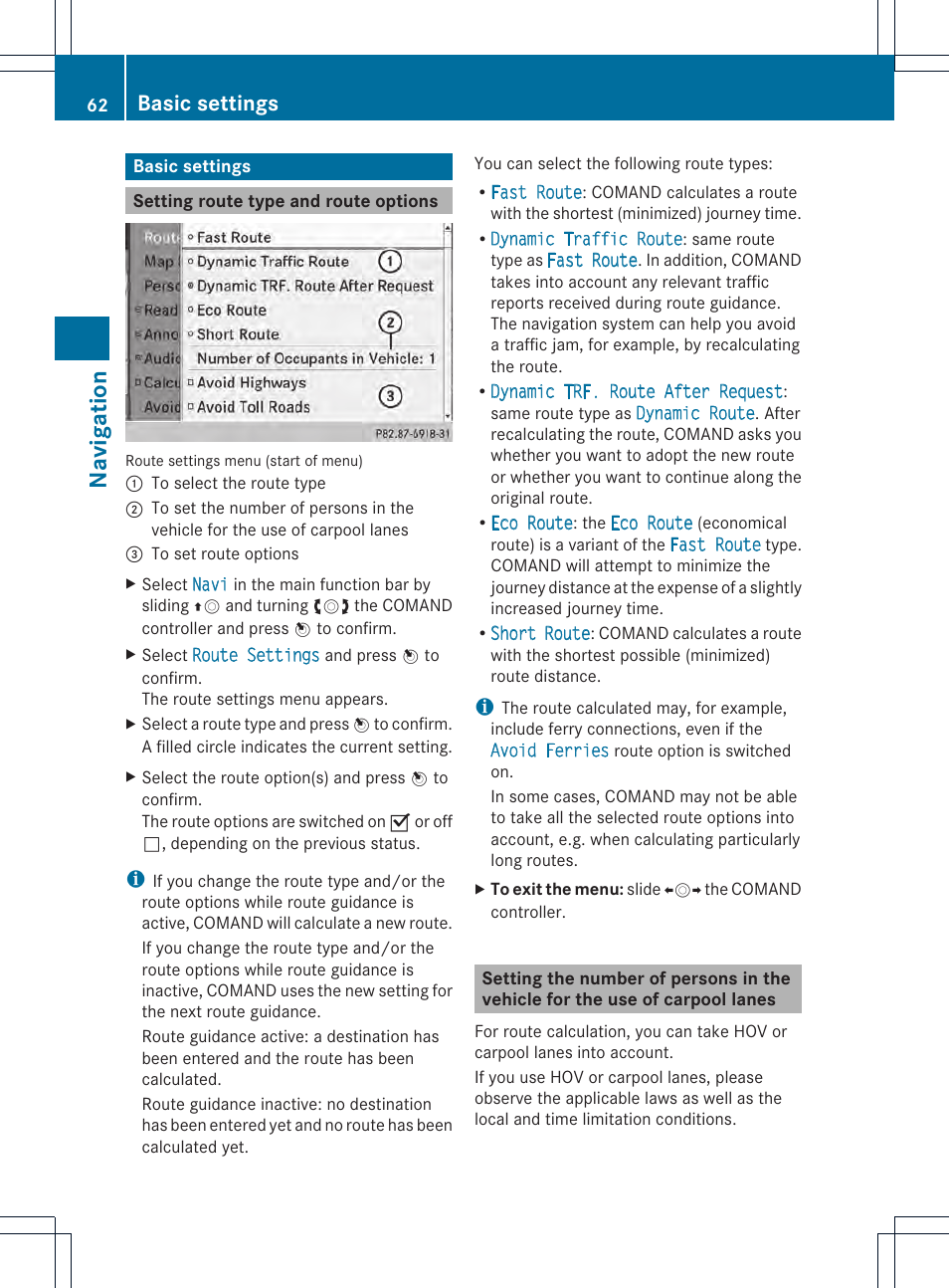Navigation, Basic settings | Mercedes-Benz CL-Class 2014 COMAND Manual User Manual | Page 64 / 274