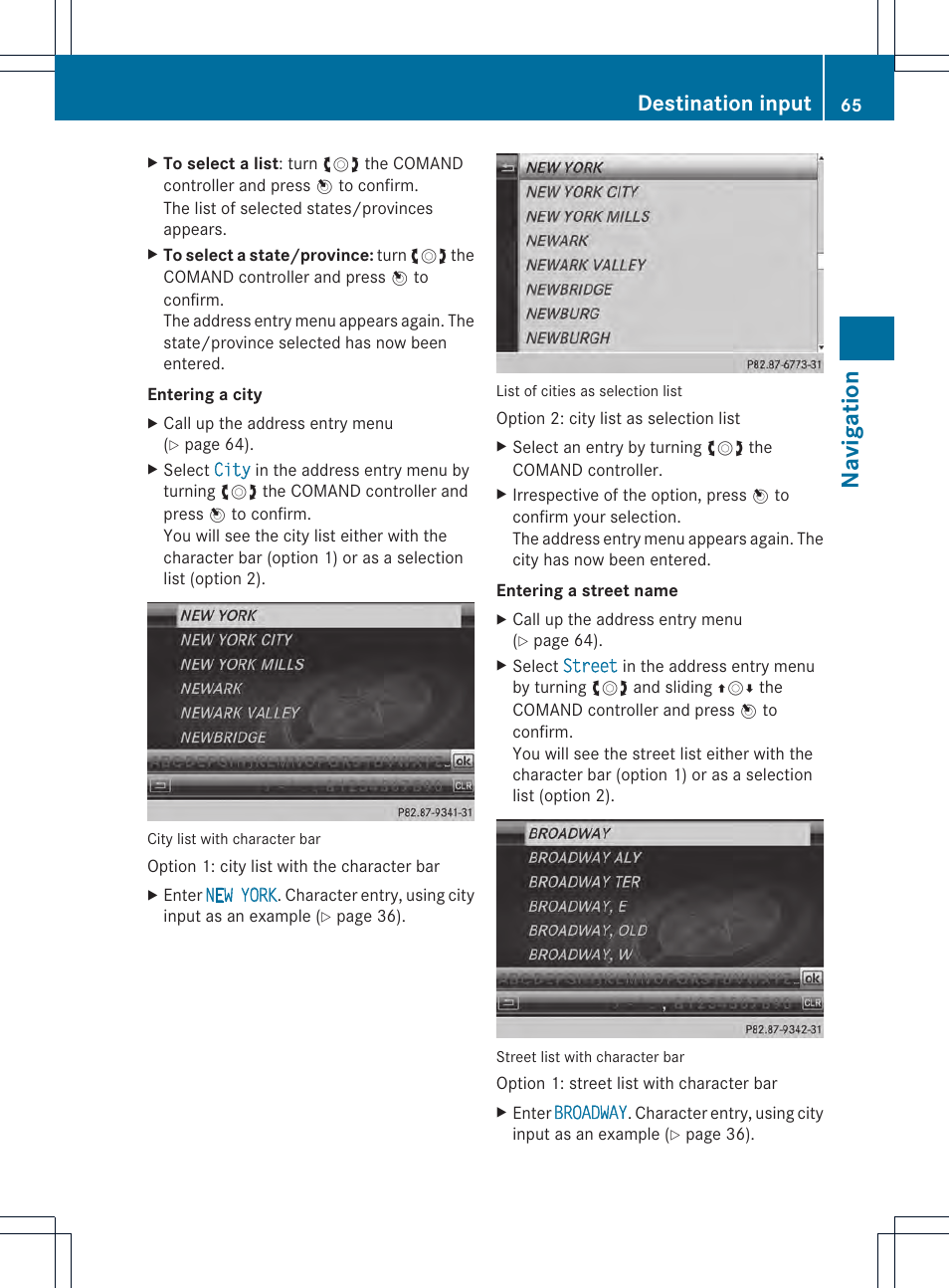 Navigation, Destination input | Mercedes-Benz CL-Class 2014 COMAND Manual User Manual | Page 67 / 274