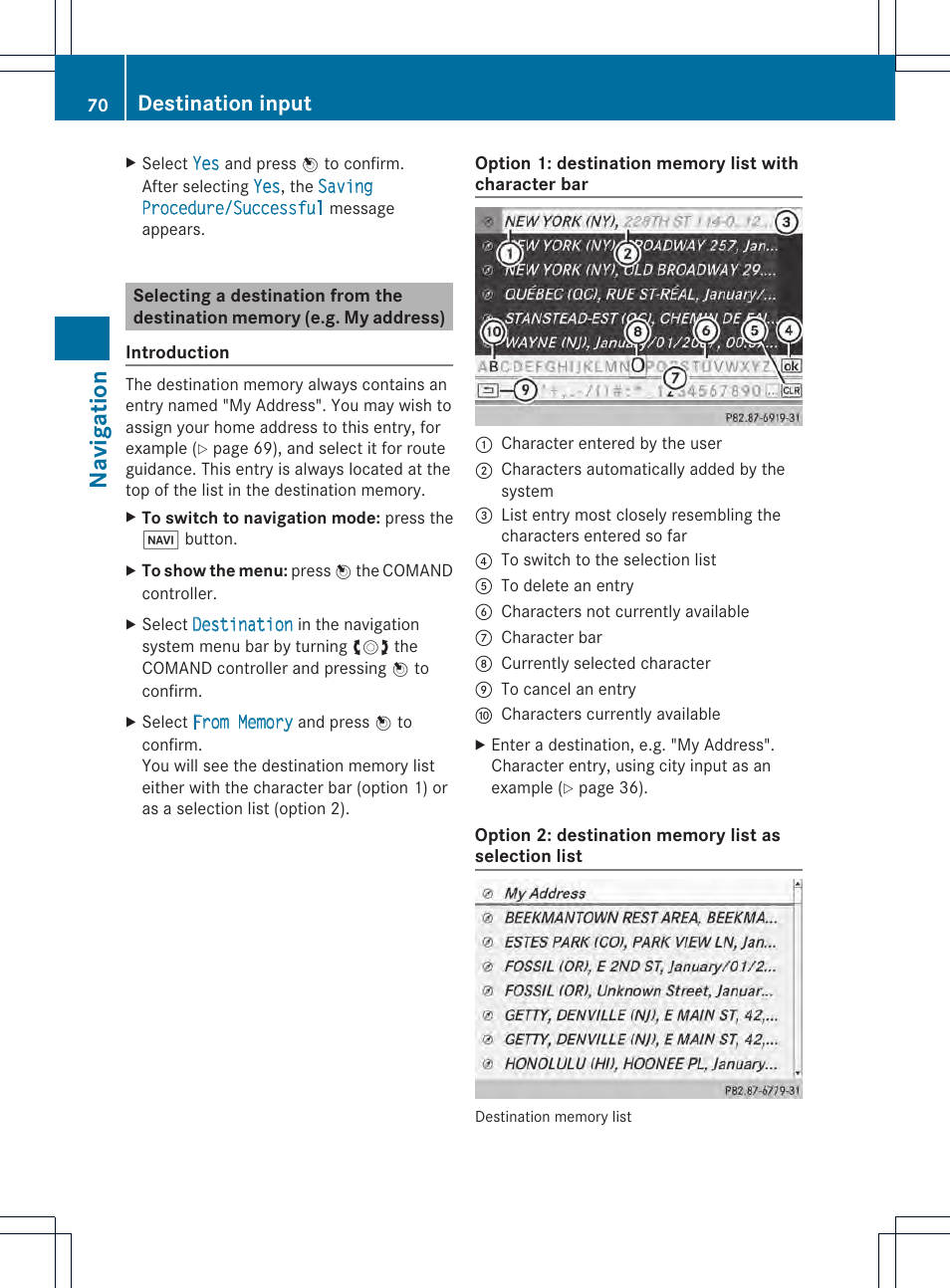Navigat ion, Destination input | Mercedes-Benz CL-Class 2014 COMAND Manual User Manual | Page 72 / 274