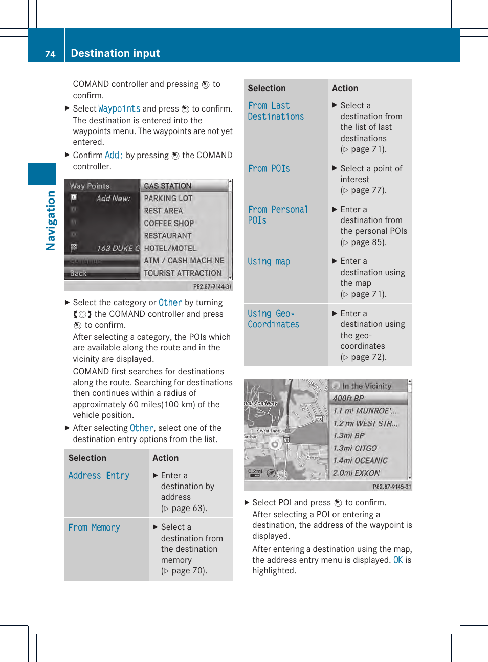 Navigation, Destination input | Mercedes-Benz CL-Class 2014 COMAND Manual User Manual | Page 76 / 274