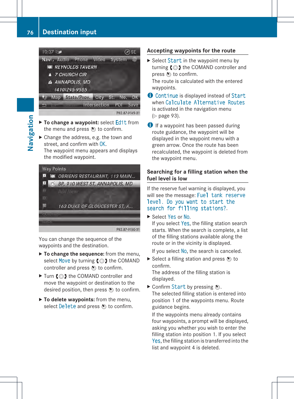 Navigation, Destination input | Mercedes-Benz CL-Class 2014 COMAND Manual User Manual | Page 78 / 274