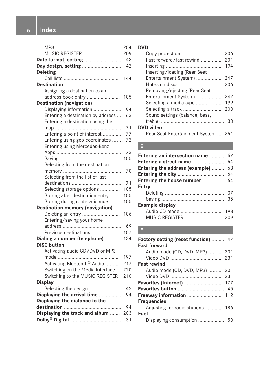 Index | Mercedes-Benz CL-Class 2014 COMAND Manual User Manual | Page 8 / 274