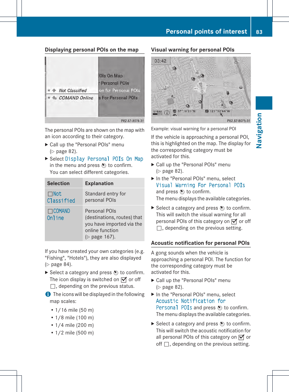 Navigation, Personal points of interest | Mercedes-Benz CL-Class 2014 COMAND Manual User Manual | Page 85 / 274