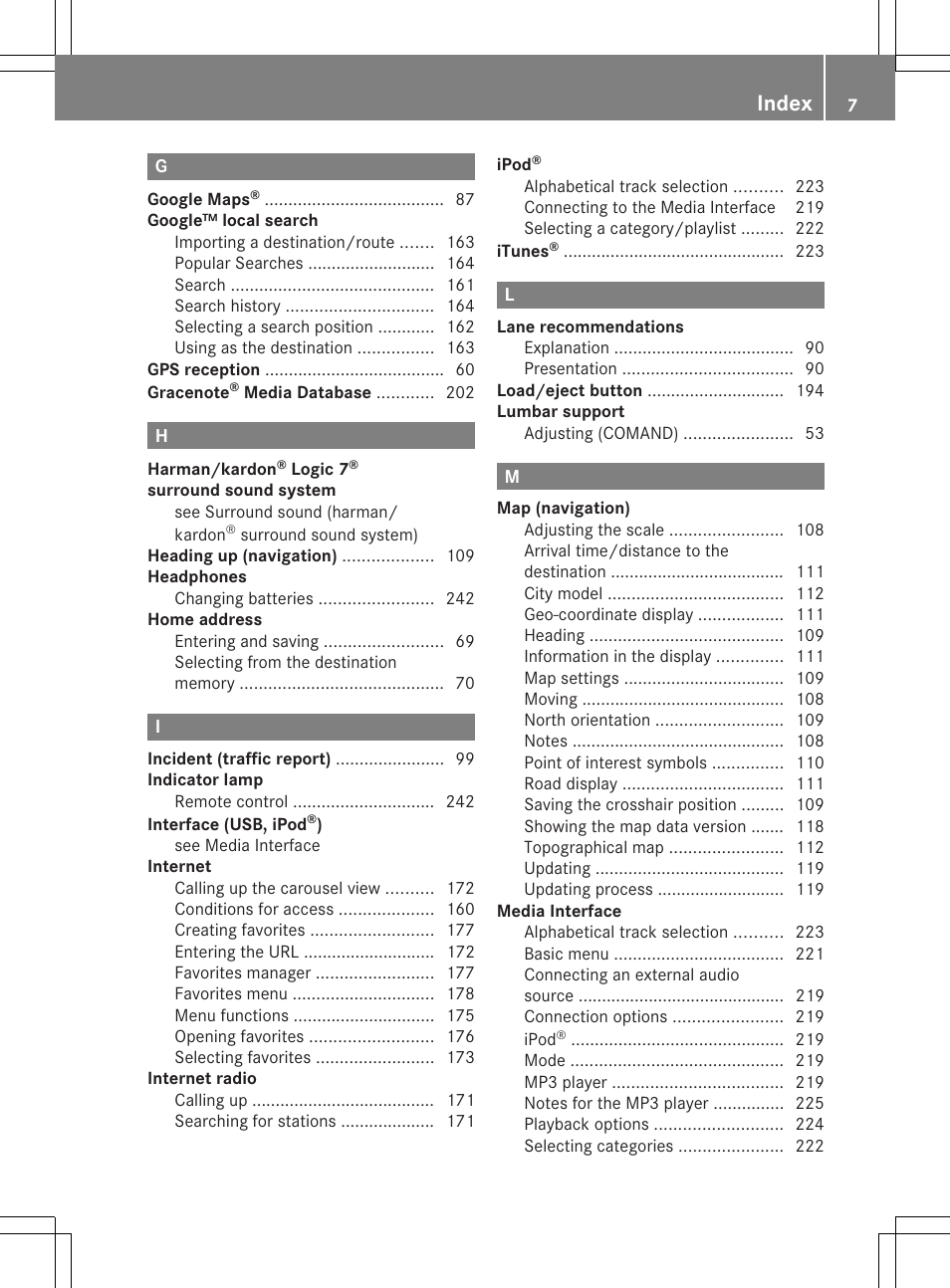 Index | Mercedes-Benz CL-Class 2014 COMAND Manual User Manual | Page 9 / 274