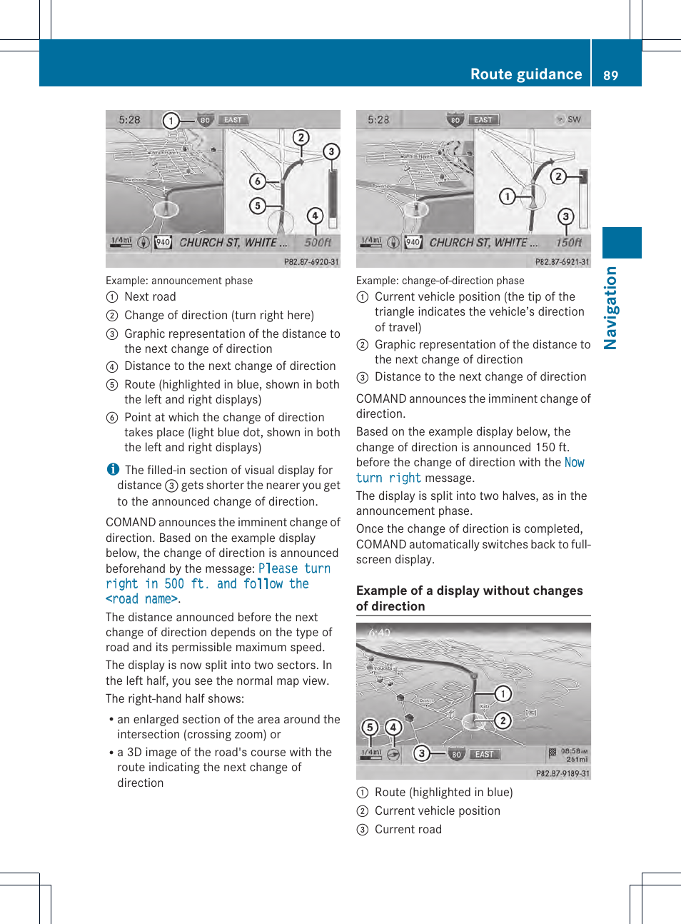 Navigation, Route guidance | Mercedes-Benz CL-Class 2014 COMAND Manual User Manual | Page 91 / 274
