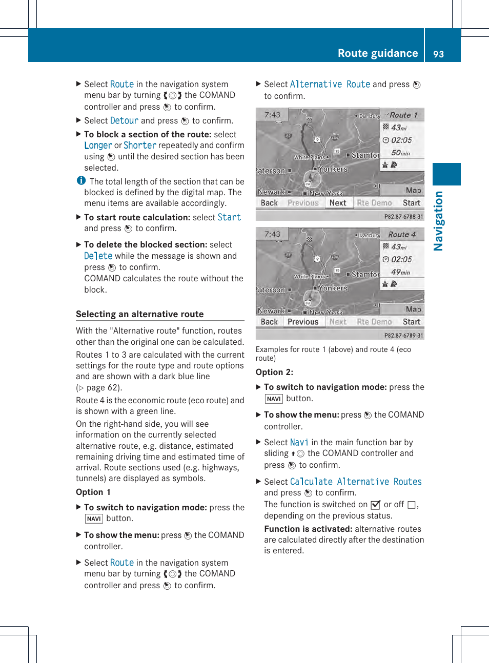 Navigation, Route guidance | Mercedes-Benz CL-Class 2014 COMAND Manual User Manual | Page 95 / 274